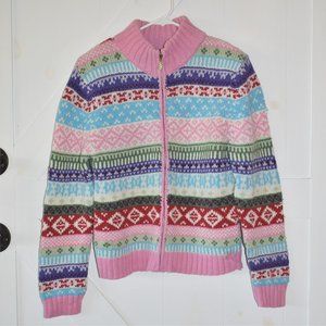 SO 25% wool stripe cute ugly zip up collar long sleeve sweater cardigan